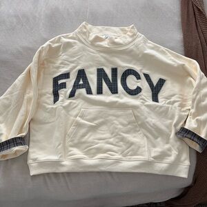 Shop Fancy Mock neck sweatshirt Cream Sweatshirt with Plaid Lettering